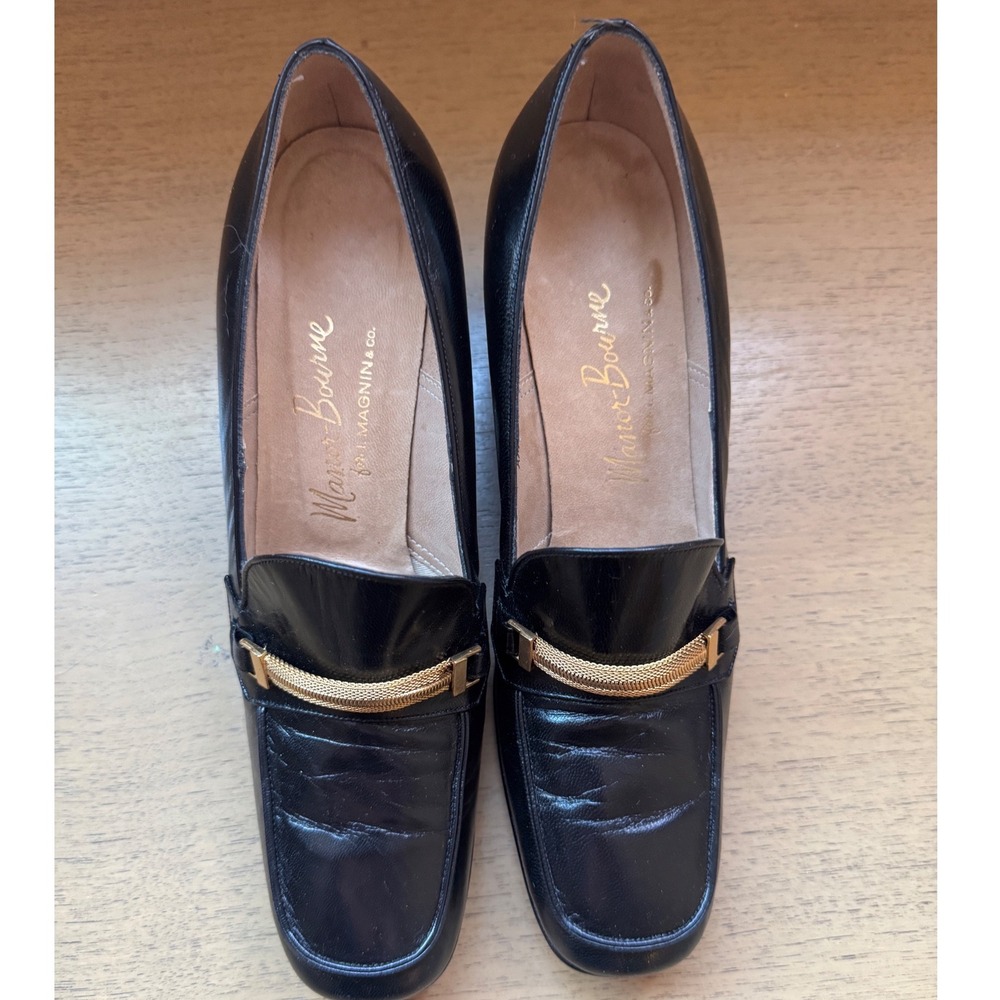 Magnanni for Neiman Marcus Black Leather Loafers Gold Hardware Women's 7 AAA